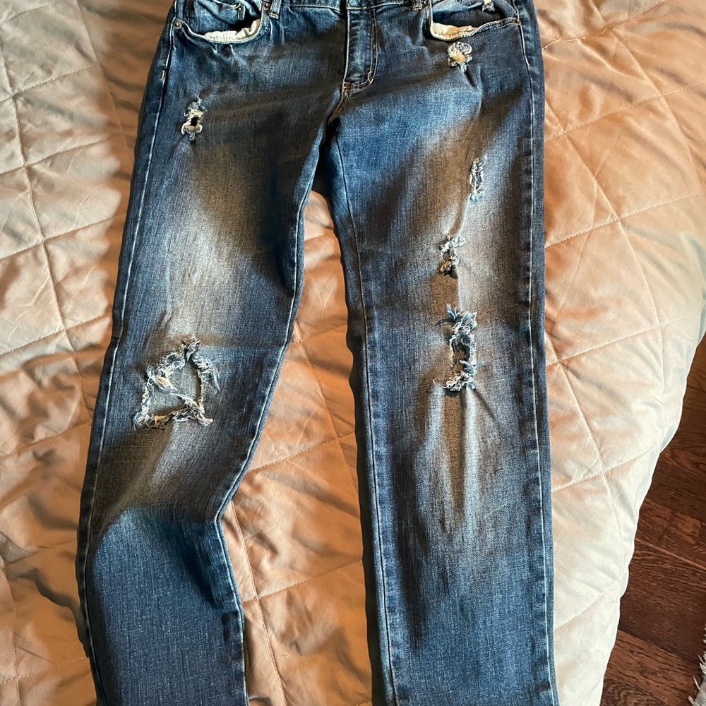 Kenneth Cole Reaction Distressed Blue Skinny Jeans